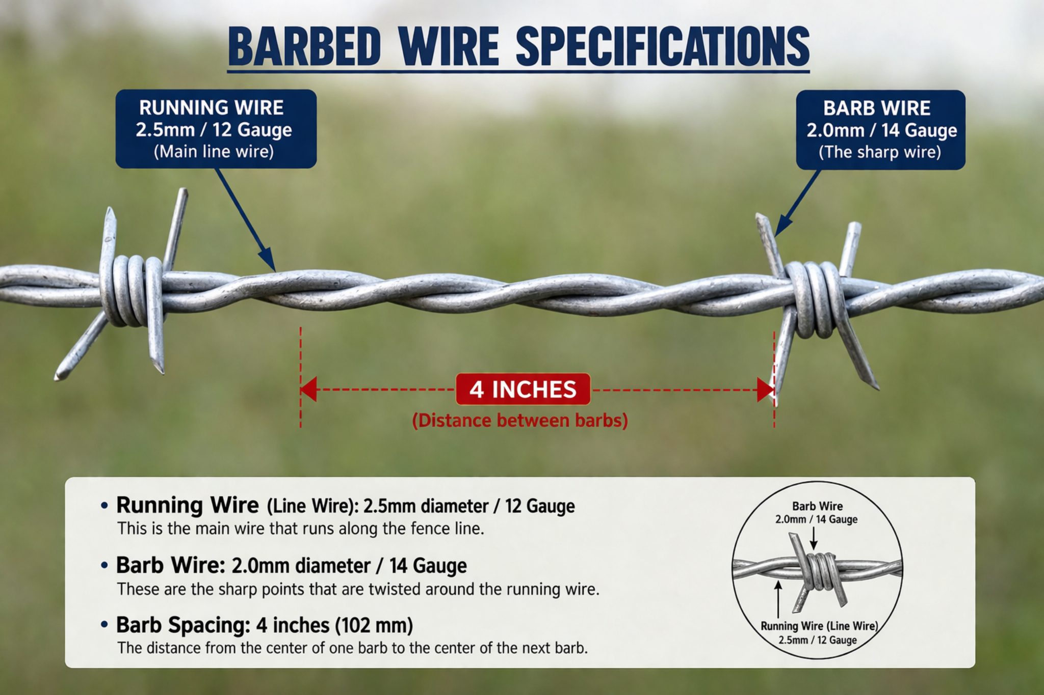 100 GSM galvanized barbed wire coil for agricultural and boundary fencing