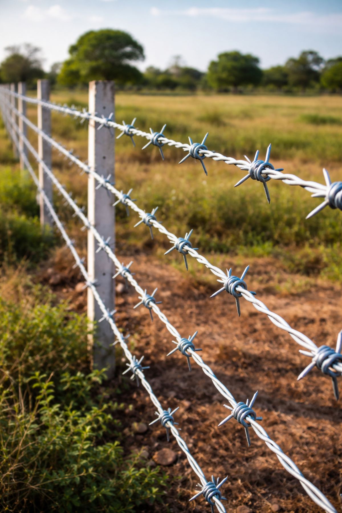 275 GSM 12x14G barbed wire fencing installed for farmland boundary protection