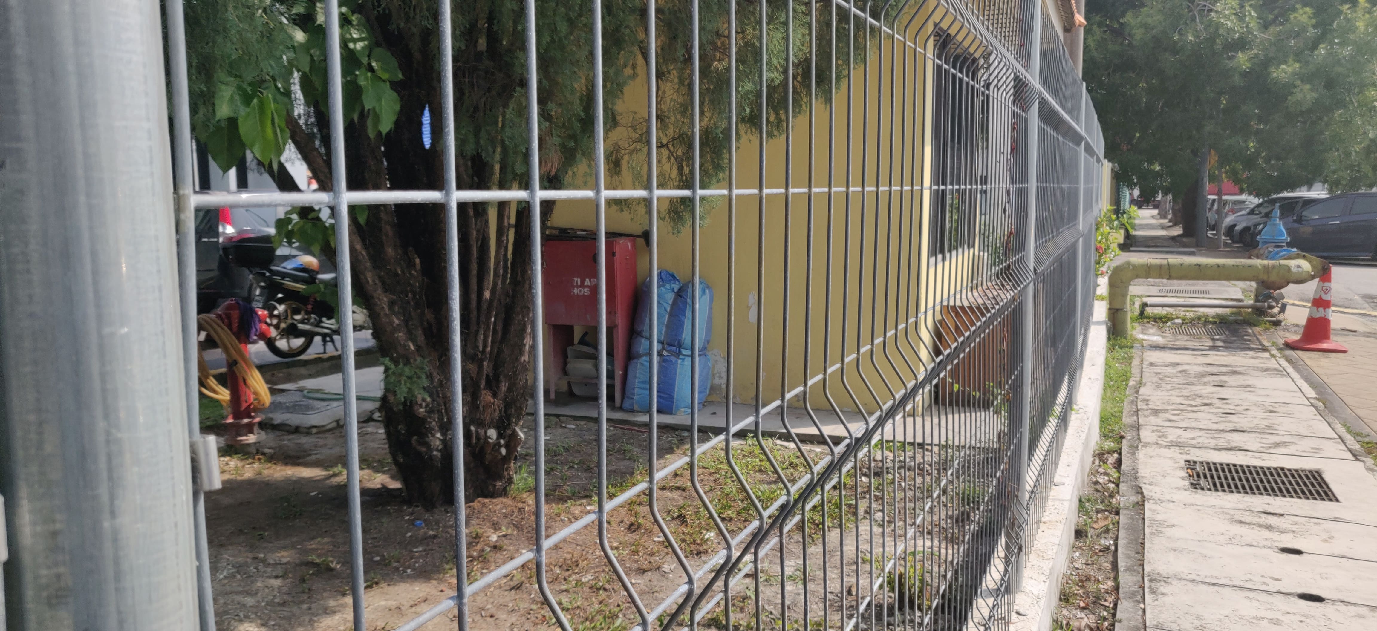 6 Feet galvanized welded mesh fence with steel posts.