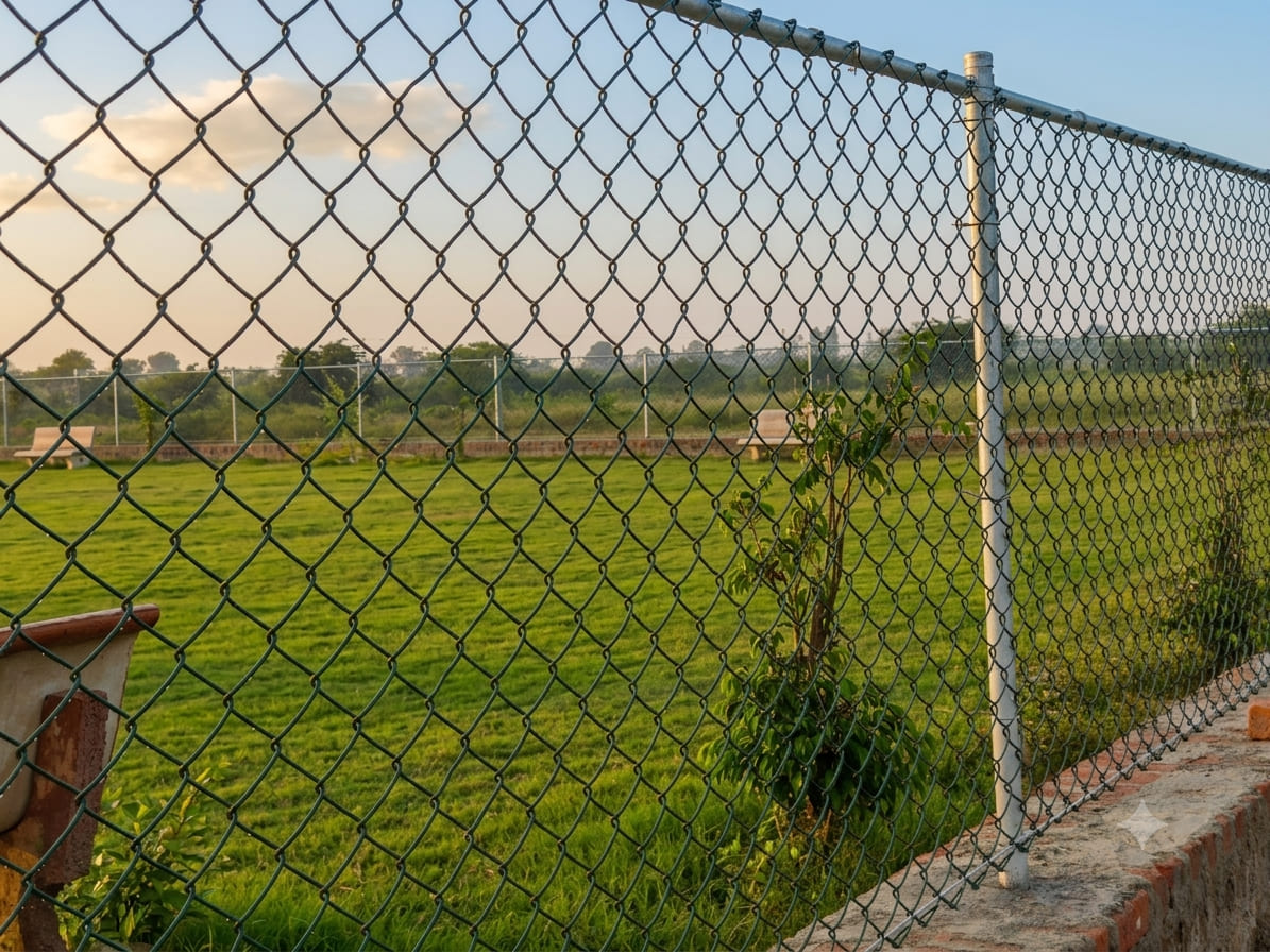 PVC coated galvanized chain link fence installed as a durable property boundary fence for residential, commercial, and agricultural security.