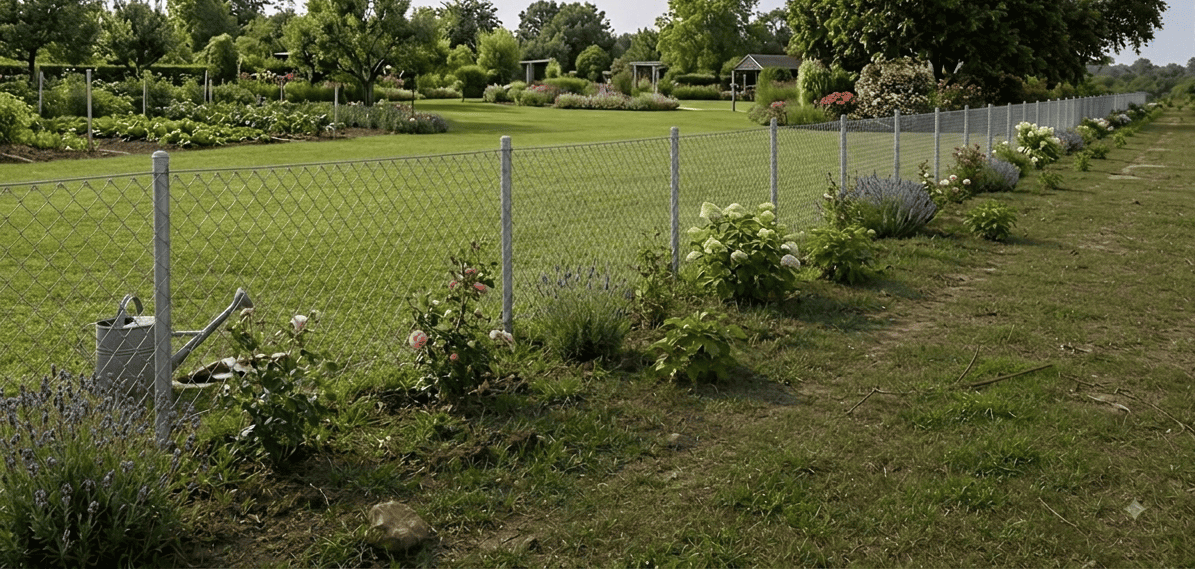 4 Feet Chain Link Garden Fence with Galvanized Steel Posts for Garden and Landscape Boundary Fencing
