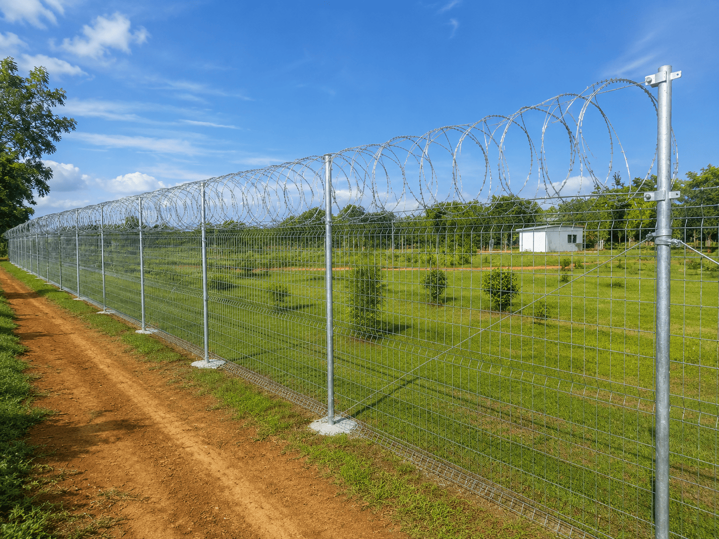 8 Feet High Security Chain Link Fence with Concertina Coil