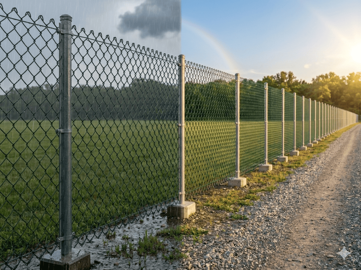 6 Feet PVC Coated Chain Link Fence with Galvanized Steel Posts for Residential and Commercial Boundary Fencing